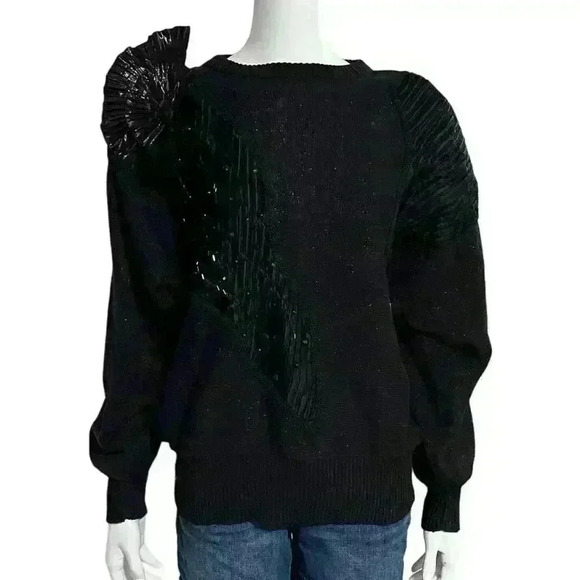 Spree International Vintage Black Shimmer Bejeweled Sweater Size Large - Picture 10 of 10